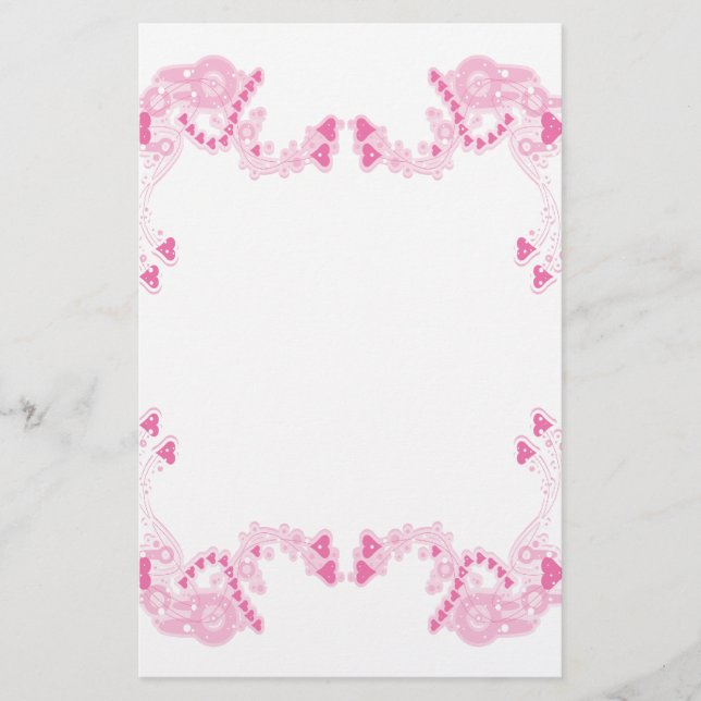 Pink Deco Hearts Stationary Stationery (Front)