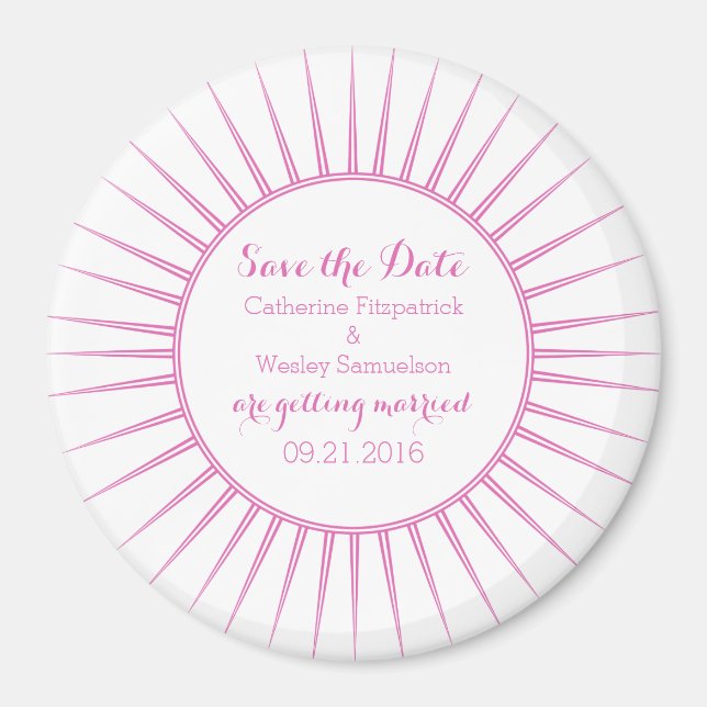 Pink Deco Retro Save the Date Magnet (Front)