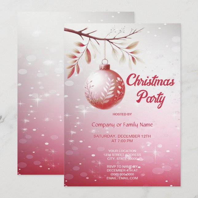 Pink Decorative Christmas Ball Christmas Party Inv Invitation (Front/Back)