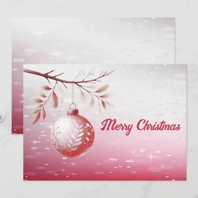 Pink Decorative Christmas Ball Holiday Card (Front/Back)