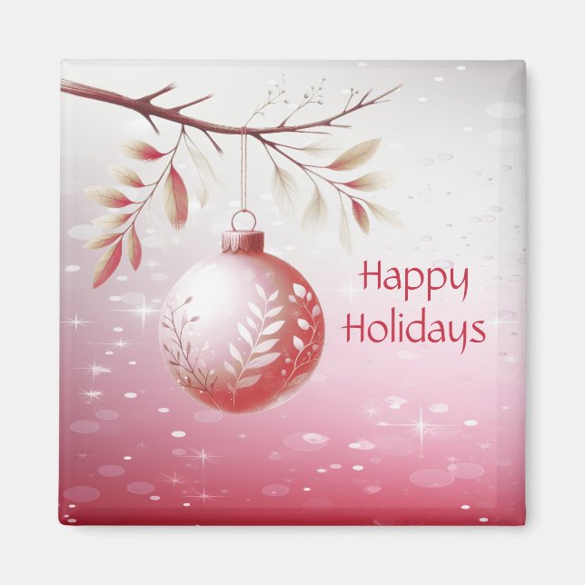 Pink Decorative Christmas Ball Holiday Magnet (Front)