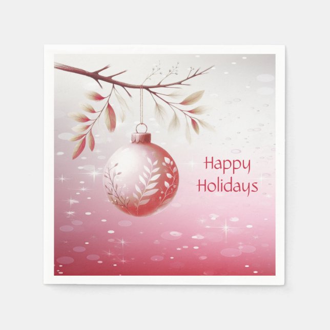 Pink Decorative Christmas Ball Holiday Napkin (Front)