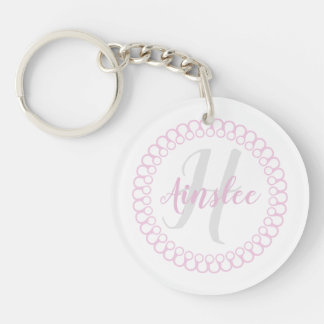 Pink Decorative Circle Monogram Acrylic Keychain