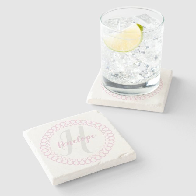Pink Decorative Circle Monogram Coaster (Side)