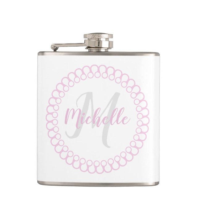 Pink Decorative Circle Monogram Flask (Front)