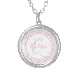 Pink Decorative Circle Monogram Necklace