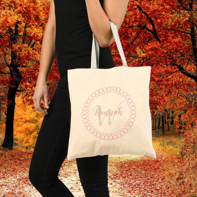 Pink Decorative Circle Personalize Monogram Tote Bag (Pink Decorative Circle Personalized Tote)