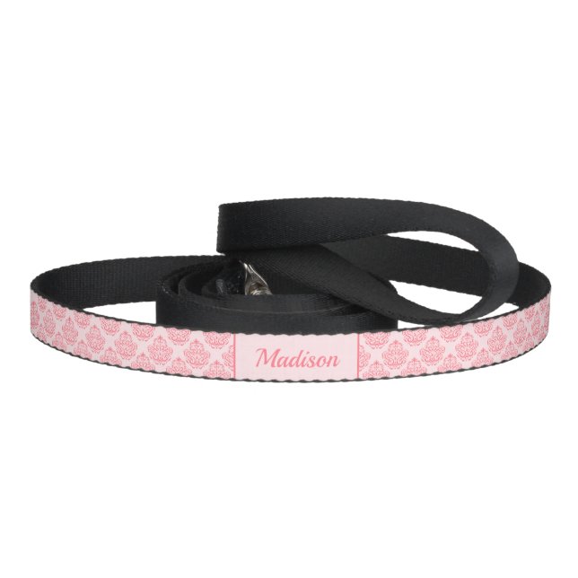 Pink Decorative Damask Pattern And Custom Pet Name Leash (Handle)