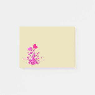 Pink Decorative hearts with Swirls and Curls Post-it Notes