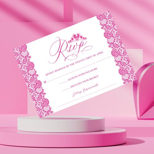 Pink Decorative Lace Princess Quinceanera Crown RSVP Card