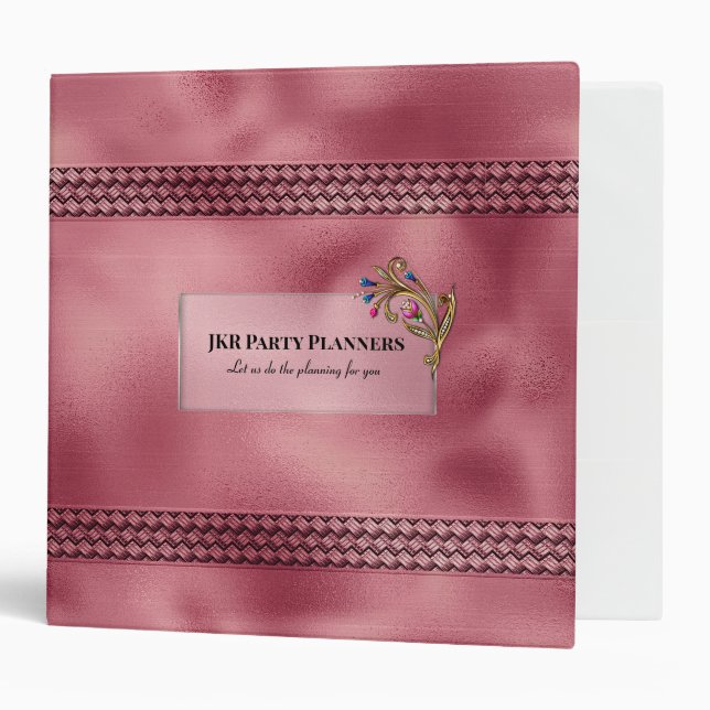 Pink Decorative Metallic Look 3 Ring Binder (Front/Inside)