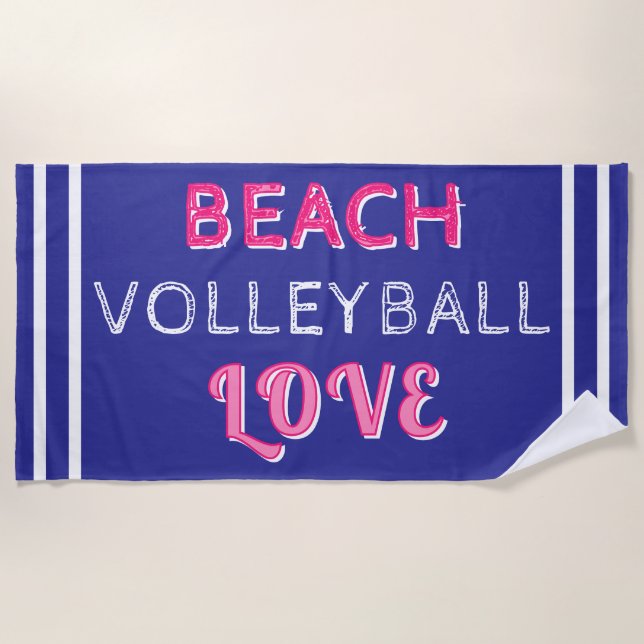 Pink Deep Blue Beach Volleyball Love Towel (Front)