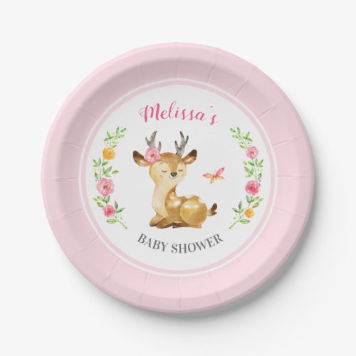 Pink Deer Baby Girl Shower Sprinkle Personalized Paper Plates