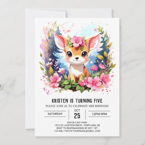 Pink Deers Boho Girl Birthday Invitation