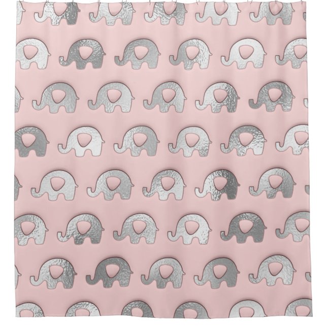 Pink Delicate Baby Elephants Silver Gray Shower Curtain (Front)