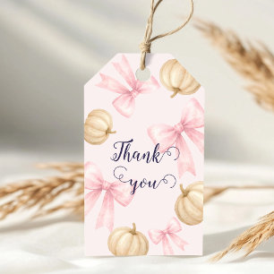 Pink delicate bow Pumpkin Baby Shower Gift Tags