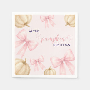 Pink delicate bow Pumpkin Baby Shower Napkins