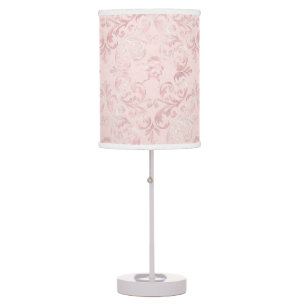 Pink Delicate Damask Pattern Luxury Table Lamp