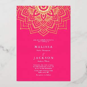 Pink Delicate gold mandala Wedding Foil Invitation