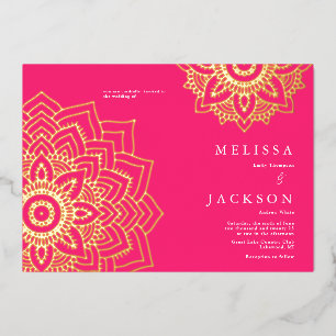 Pink Delicate gold mandala Wedding Foil Invitation
