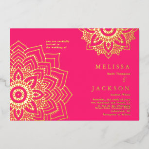 Pink Delicate gold mandala Wedding Foil Invitation