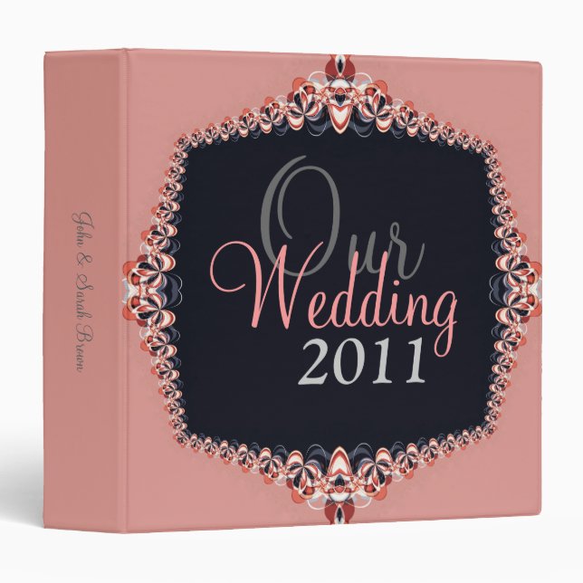 Pink Delicate Lace on Black Wedding Binder (Front/Spine)