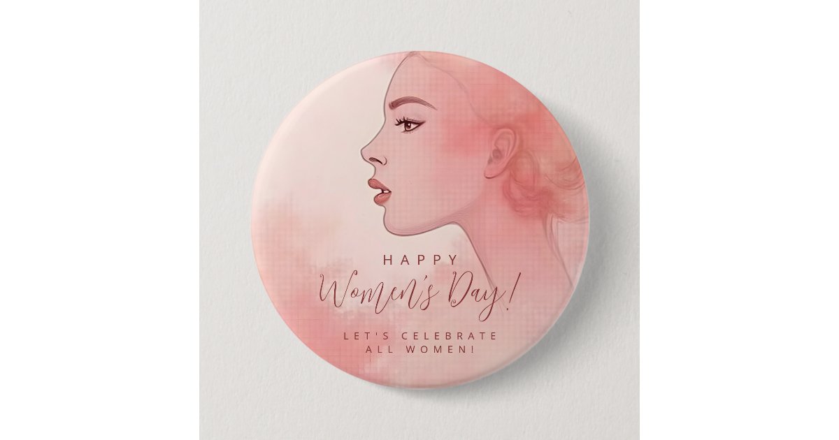 Pink Delicate Minimalist Woman Happy Women's Day Button | Zazzle