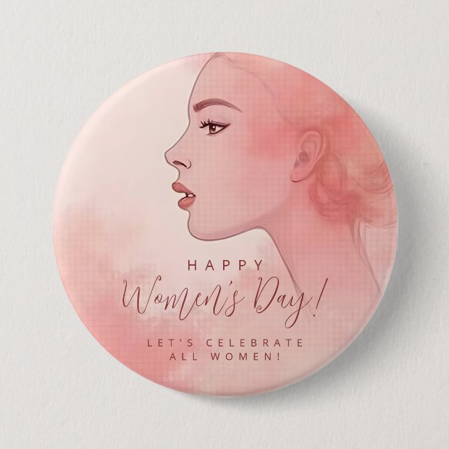 Pink Delicate Minimalist Woman Happy Women's Day Button (Front)