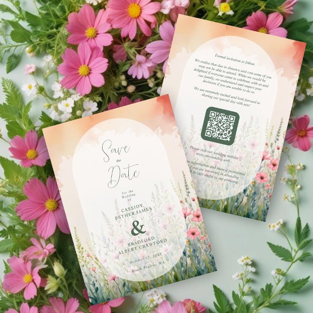 Pink Delicate Romantic Wildflowers Field Wedding Save The Date (Pink Delicate Romantic Wildflowers Field Wedding Save the Dates Cards.)