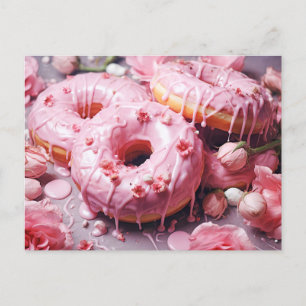 pink Delicious donut with sugar glaze, top view. D Postcard