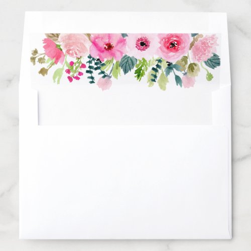 Pink Delight Watercolor Floral Flowers Wedding Envelope Liner
