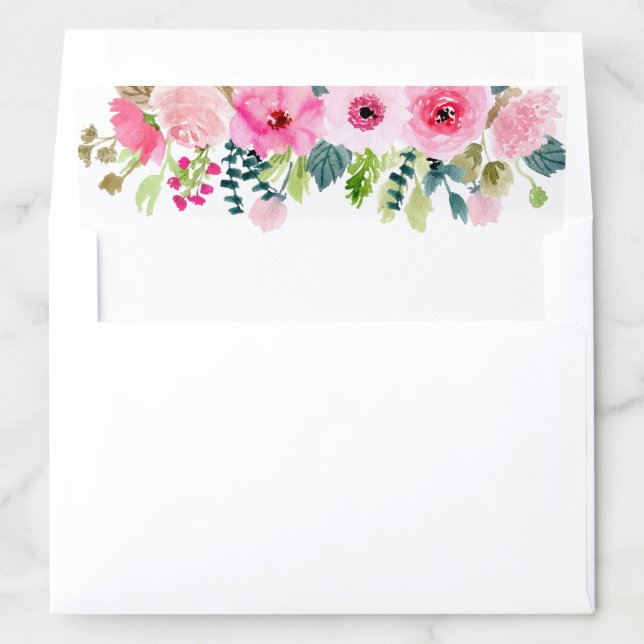 Pink Delight Watercolor Floral Flowers Wedding Envelope Liner (In Envelope)