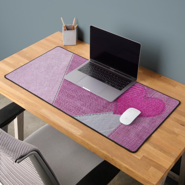 Pink Denim Heart Desk Mat (Office 2)