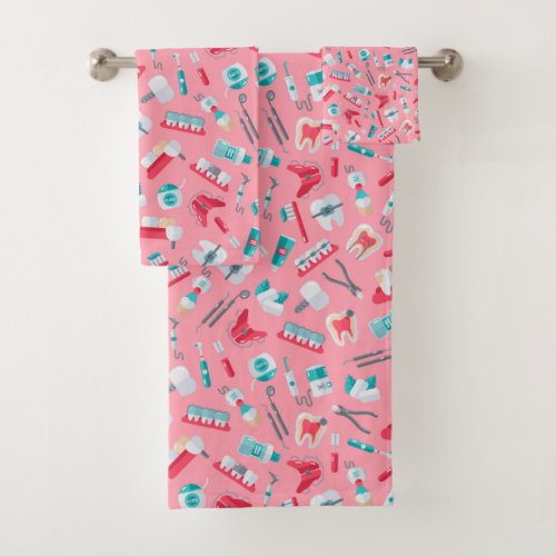 Pink Dental Pattern Bath Towel Set