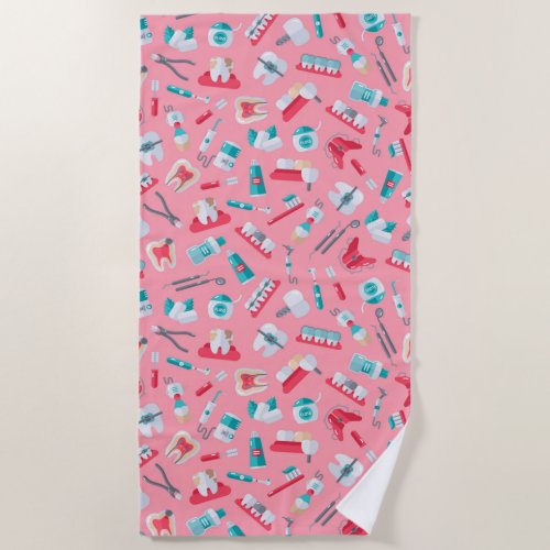 Pink Dental Pattern Beach Towel