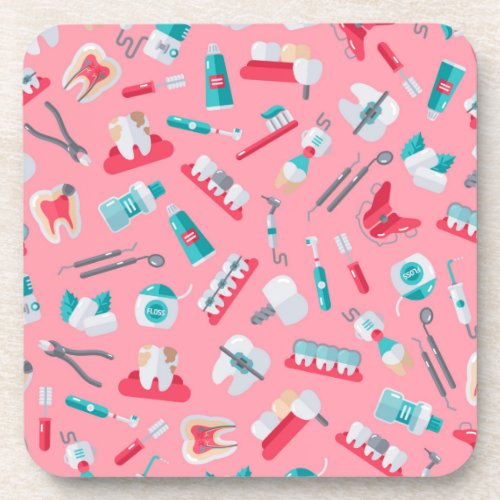Pink Dental Pattern Beverage Coaster