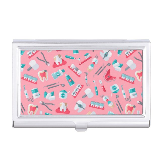 Pink Dental Pattern Business Card Case (Front)