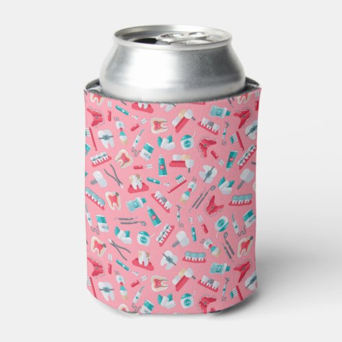 Pink Dental Pattern Can Cooler