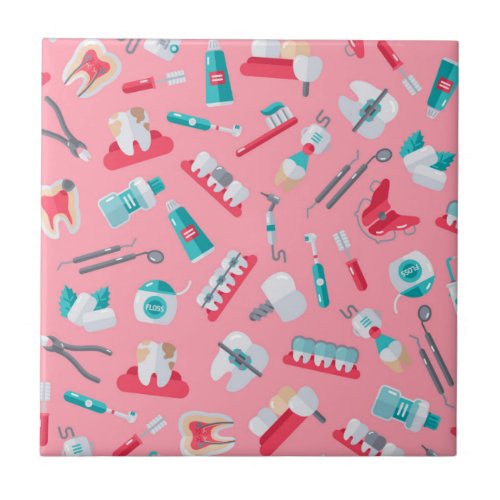 Pink Dental Pattern Ceramic Tile