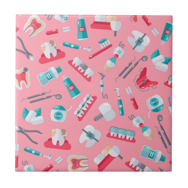 Pink Dental Pattern Ceramic Tile (Front)