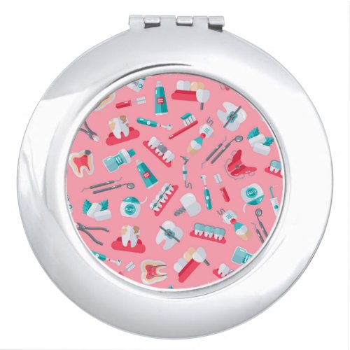 Pink Dental Pattern Compact Mirror