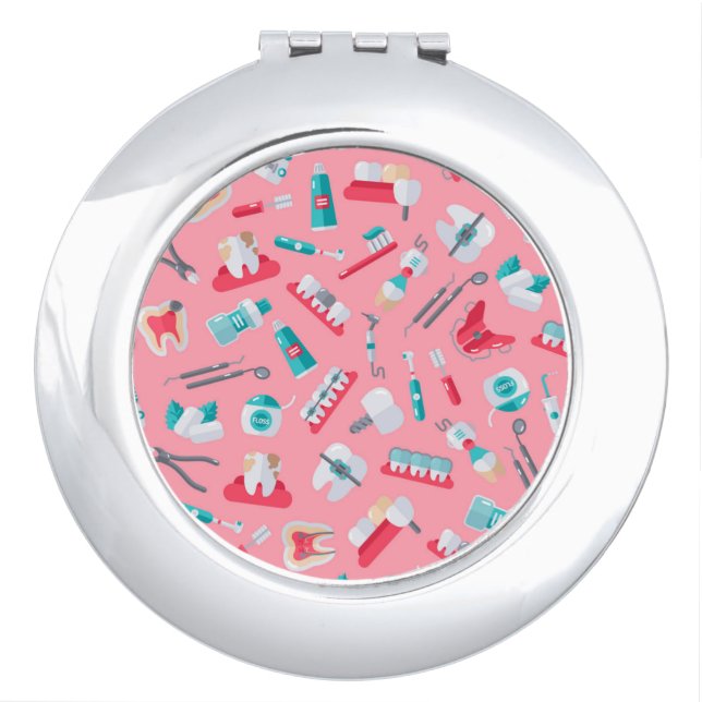 Pink Dental Pattern Compact Mirror (Front)