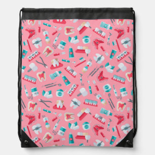 Pink Dental Pattern Drawstring Bag