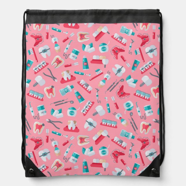 Pink Dental Pattern Drawstring Bag (Front)