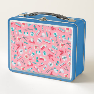 Pink Dental Pattern Metal Lunch Box