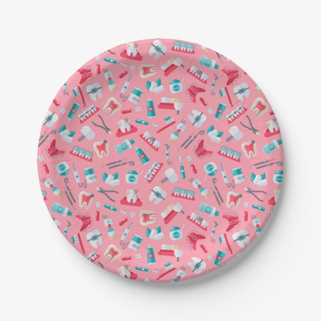 Pink Dental Pattern Paper Plates (Front)