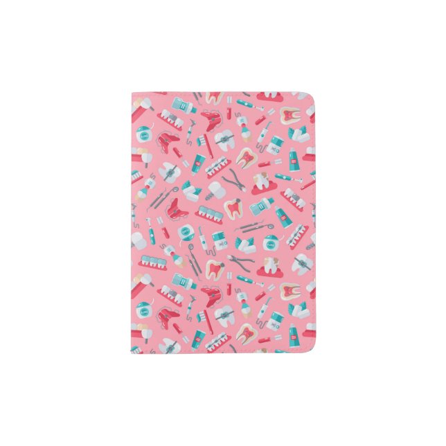 Pink Dental Pattern Passport Holder (Front)
