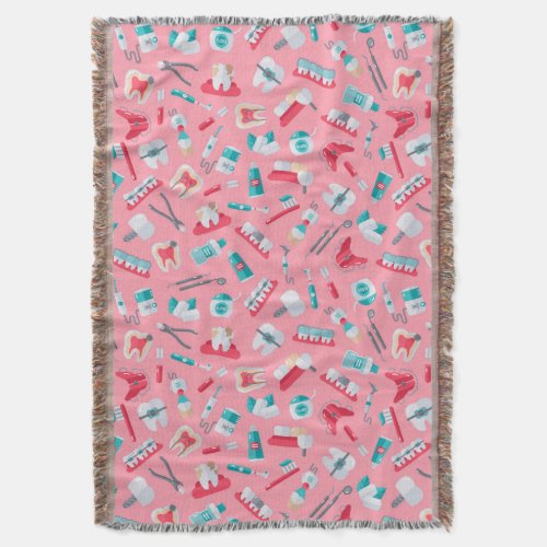 Pink Dental Pattern Throw Blanket