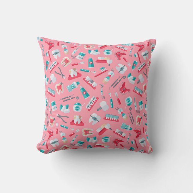 Pink Dental Pattern Throw Pillow (Front)