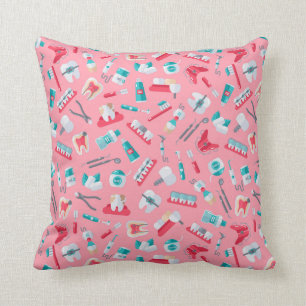 Pink Dental Pattern Throw Pillow
